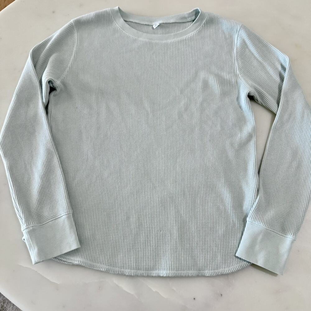 Uniqlo Waffle Knit Thermal Long Sleeve Shirt Women’s L Sage Green Crew Neck - Picture 2 of 9